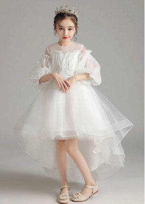 Ivory Lace Tulle High Low Flower Girl Dress